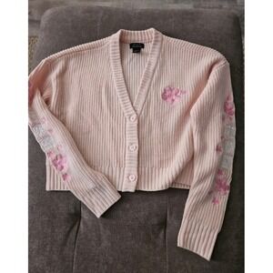 Pink Sakura Cropped Sweater Cardigan Womens Size Small